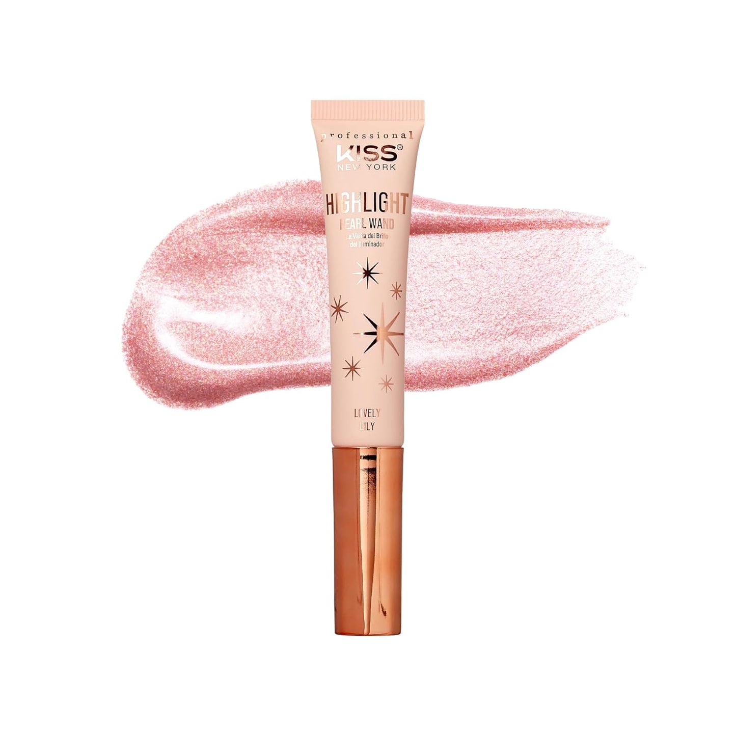 Kiss New York Professional Pearl Liquid Highlighter Beauty Wand, Radiant Glow for Cheek Eye & Lip, Non-Greasy Hydration Lightweight with Sponge-Tip Applicator (Lovely Lily)