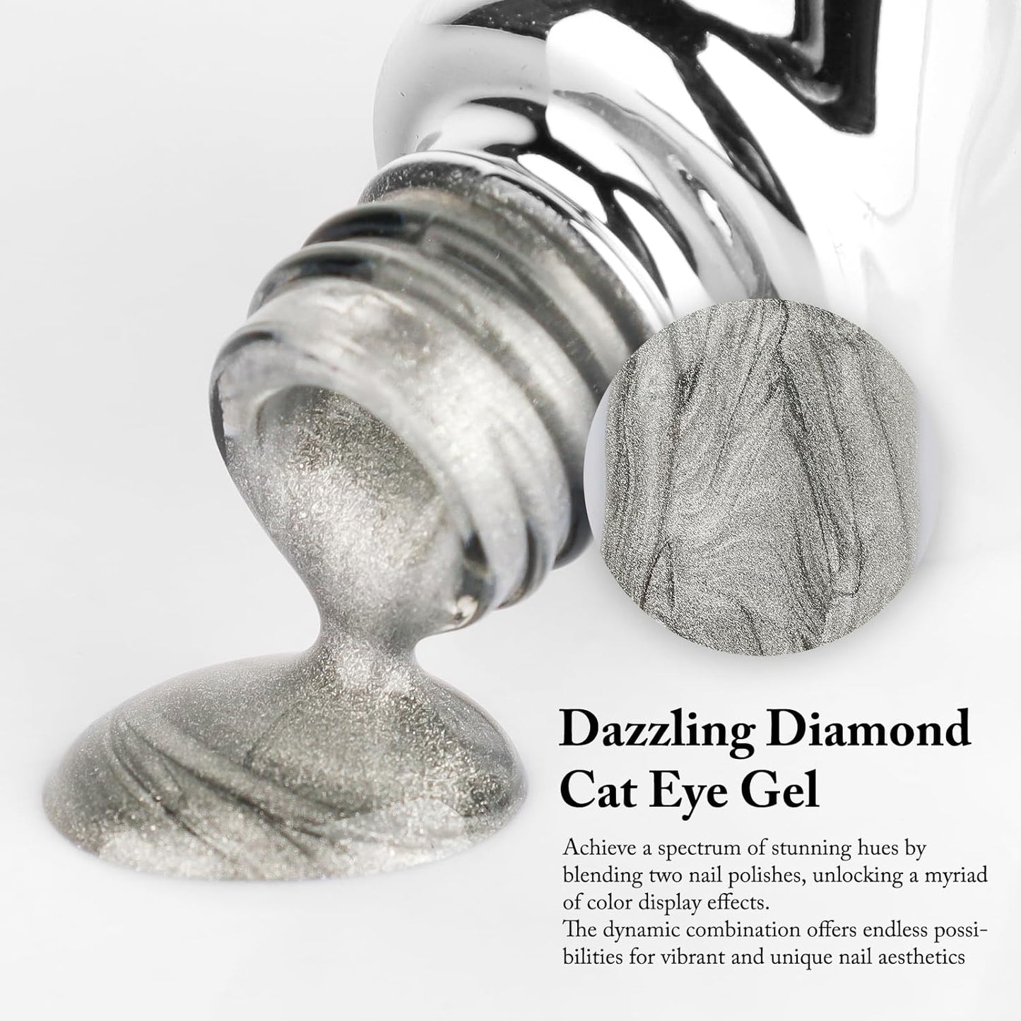 Cat Eye Gel Nail Polish with Magnet Stick, 15ml Glitter Holographic Nail Polish, Magnetic Effect Gel for Home DIY Manicure Gift, Ethereal Gray