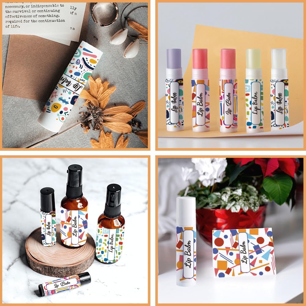 OLYCRAFT 100Pcs Self-Adhesive Lip Balm Tag Stickers 1.7x2.1 inch Waterproof Adhesive Label with Colorful Texture Rectangle Lipstick Tag Sticker for Lip Balm Container Tubes Lipstick Wrapping Decor