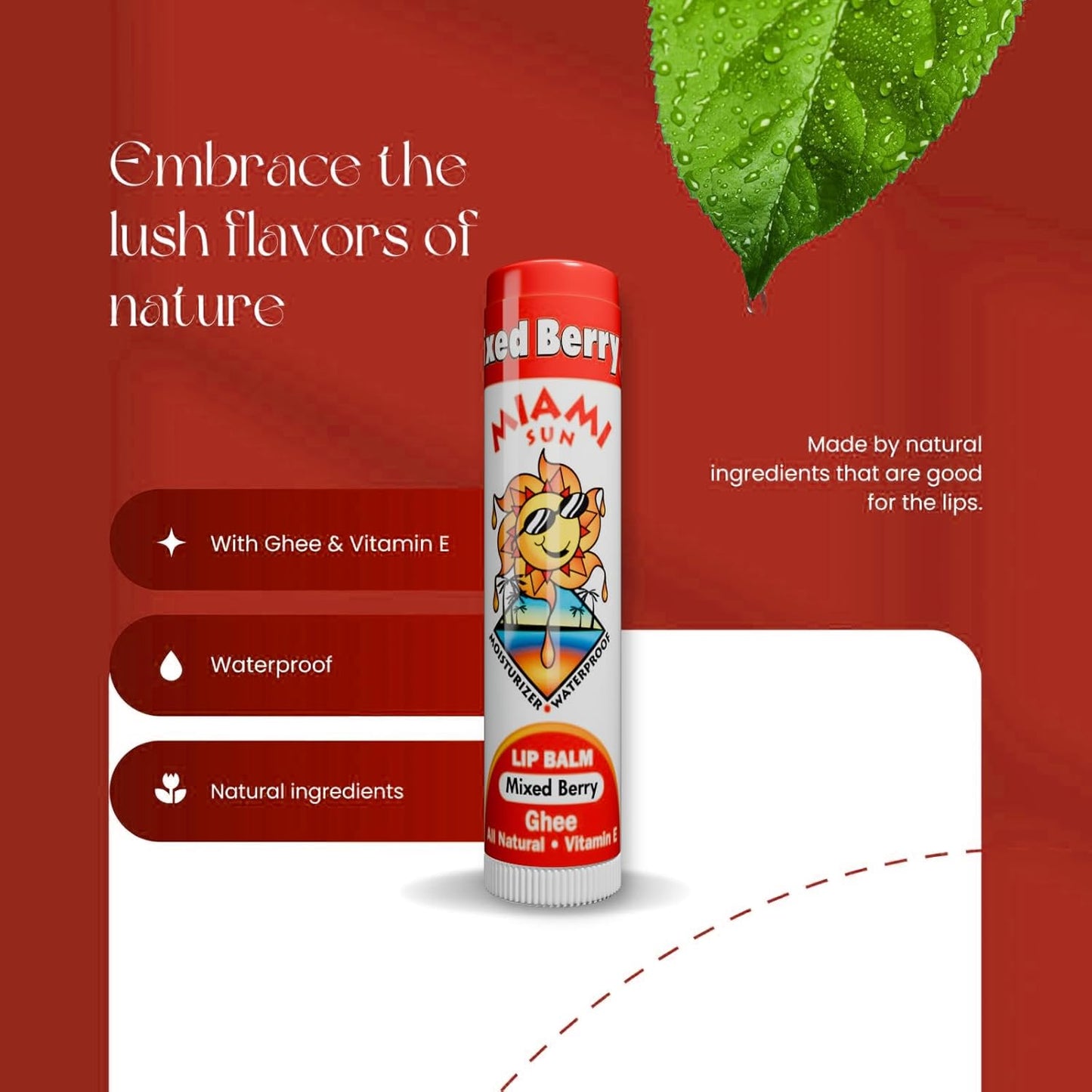 Miami Sun Natural Ghee Lip Balm, Hydrating Lip Treatment with Shea Butter & Beeswax, Organic & Non-Toxic, Best for Dry, Chapped Lips - Moisturizing, Healing, Chemical-Free Care (2 Pcs, Mixed Berry)