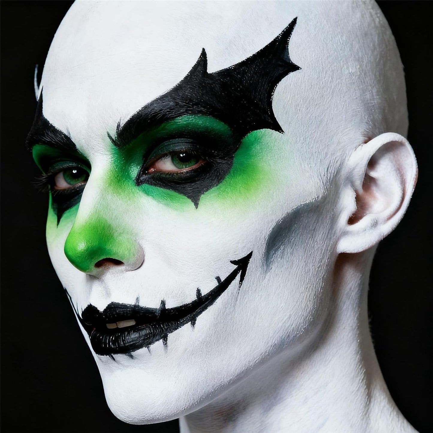 Go Ho 3 PCS Clown White Black Cream-Blendable Sticks,Waterproof Green Face Body Paint Professional SFX Makeup,Safe Facepaint Nose&Lip Smacking for Festival Halloween Makeup(White+Black+Green)