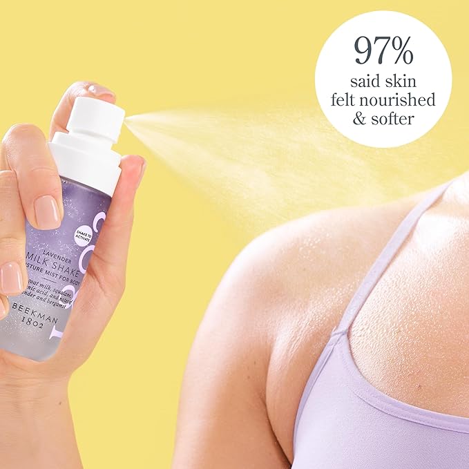 Beekman 1802 Lavender Milk Shake - Body Mist - 2.0 fl. oz - With Hyaluronic Acid & Jojoba Oil - Instantly Moisturizes, Hydrates & Softens - Good for Sensitive Skin - Cruelty Free