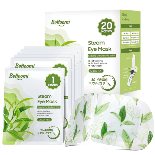 Steam Eye Mask, 20 Packs Heated Eye Mask Warm Compress for Eyes, Disposable Self Heating Eye Mask for Sleep, Spa, Travel Essentials & Relaxation Gifts for Women, Men (Green Tea)