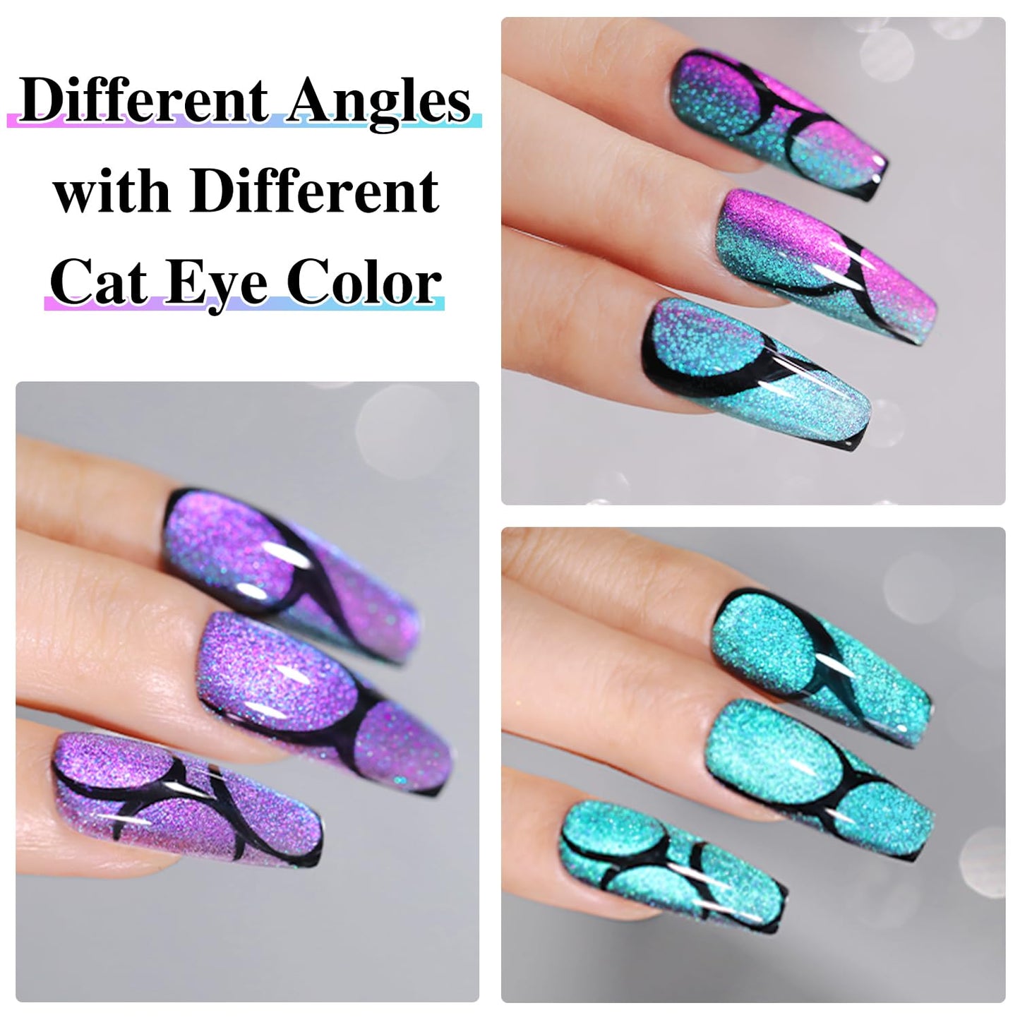 Double Rhythm Jelly Glass Cat Eye Gel Polish with Magnet 15ML Holographic Glitter Shimmer Translucent Sheer Color Magnetic Nail Polish Salon DIY at Home (Blue Purple-MC1049)