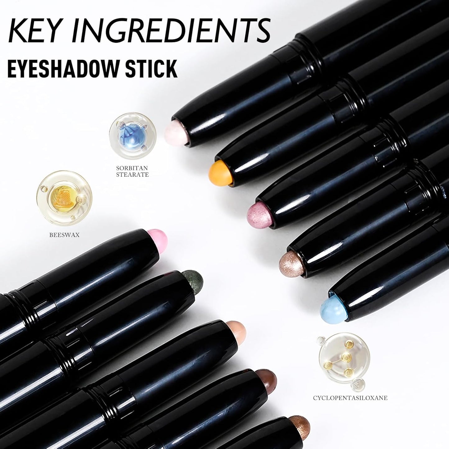 Black Shimmer Eyeshadow Stick, Waterproof Cream Eye Shadow Pencil Long-Lasting Crease-Proof Glitter Eyeshadow Crayon Smooth High Pigmented Highlighter Blendable Neutral Eye Shadow Liner Makeup