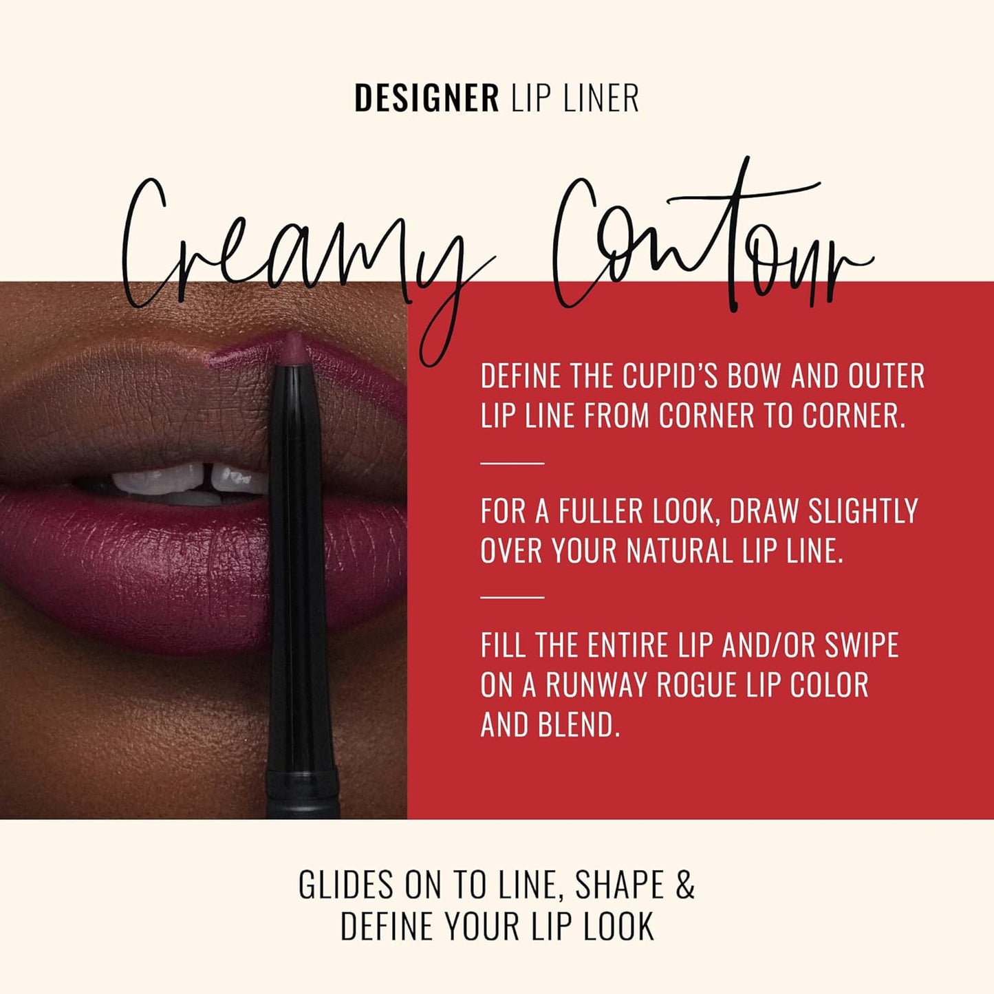 Runway Rogue Designer Liner Lip Pencil, Matte Rich Burgundy-Blackberry Lip Liner Pencil and Lip Liner Sharpener, ‘Throwback’