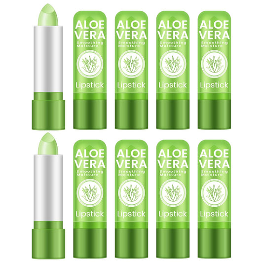 Ownest 10 Pcs Aloe Vera Lip Balm, PH Color Changing Lipstick, Change from Green to Natural Pink, Deep Hydrating Tinted Lip Balm, Daily Lip Moisturizer for Dry Cracked Lips, with Real Aloe Vera