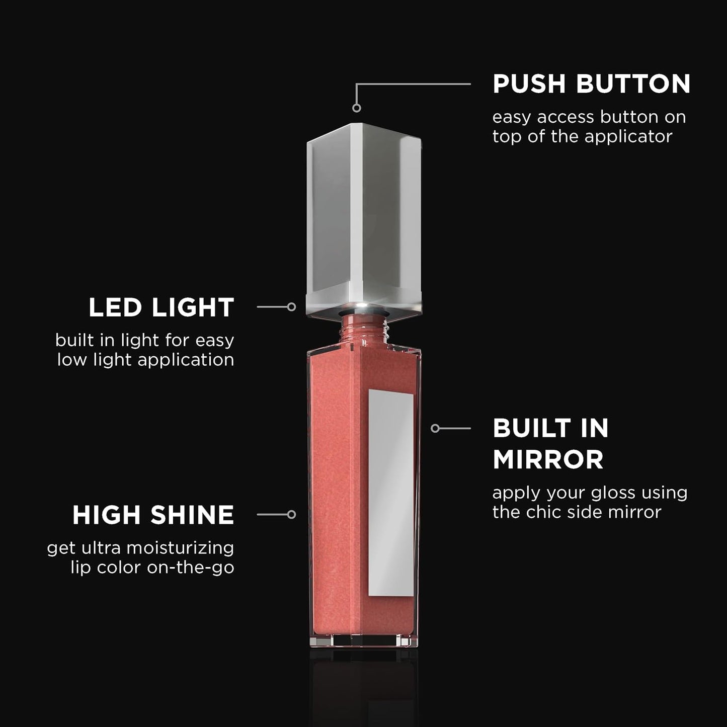 Pure Cosmetics Pure Illumination Lip Gloss - LED-lit Applicator w/Side Mirror - Non-Sticky, Moisturizing & Hydrating Lip Glosses - Soothes & Protects Dry Chapped Lips (Femme Fatale)