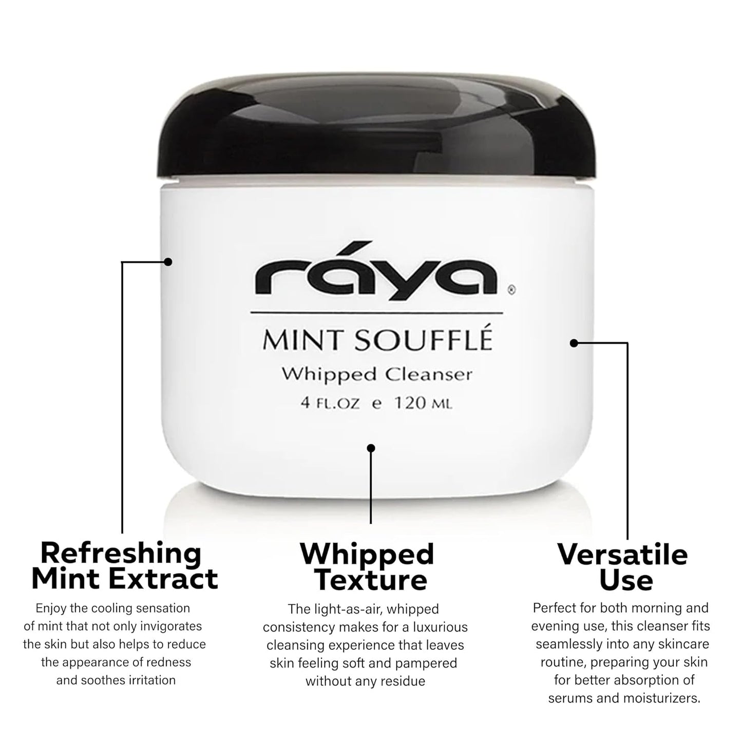 Raya Mint Soufflé Facial Cleanser (102) - Face Wash for Sensitive Skin, Combination & Oil Skin, Clears Pores, Sensitive Formula, Mint, 4 oz