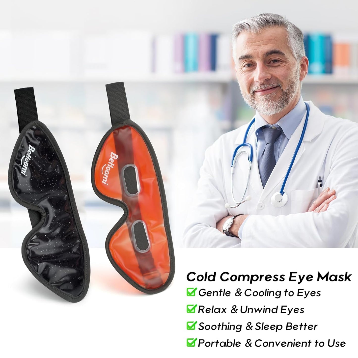 Cooling Eye Mask, Gel Eye Mask Cold Compress for Eyes, Reusable Eye Ice Pack, Cool Relaxation, Comfort Snug Fit, No Freeze, Eye Cover Ice Mask for Home, Office, 2PCS, Black & Orange