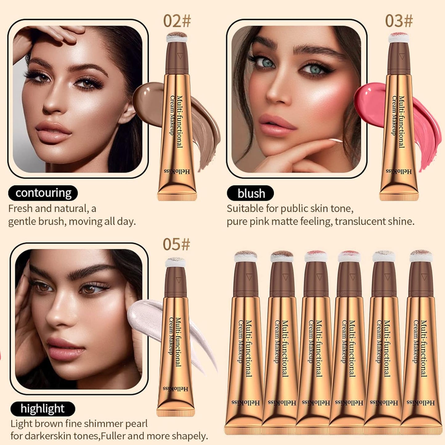 Liquid Contour Beauty Wand, Cream Highlighter Makeup Stick,Smooth Liquid Bronzer Stick with Cushion Applicator, Lightweight Blendable Body Face Shimmer Highlighter Contour Stick, Cruelty-free(02+05)