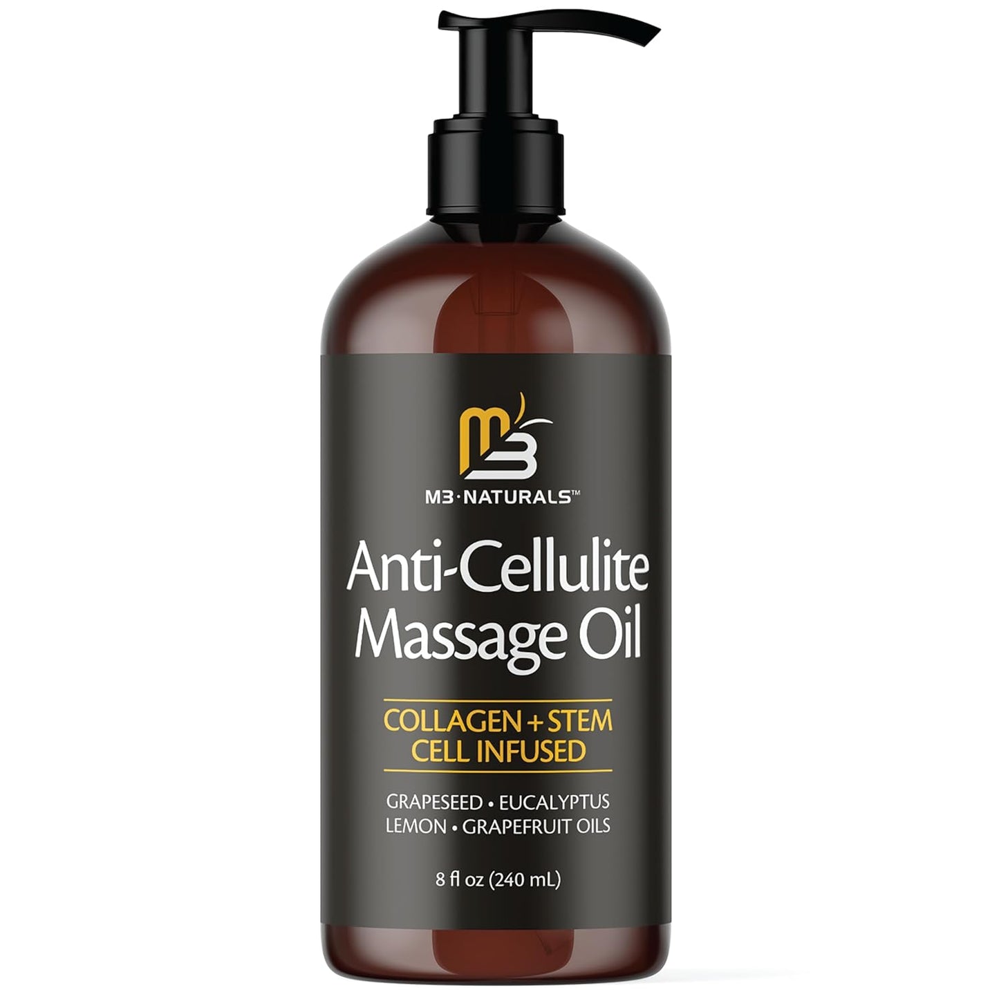 Firming Body Massage Oil with Collagen & Stem Cell – Helps Smooth The Appearance of Cellulite & Improve Skin Texture – Refreshing Aromatherapy Body Oil for Legs & Full Body – 8 Fl Oz by M3 Naturals