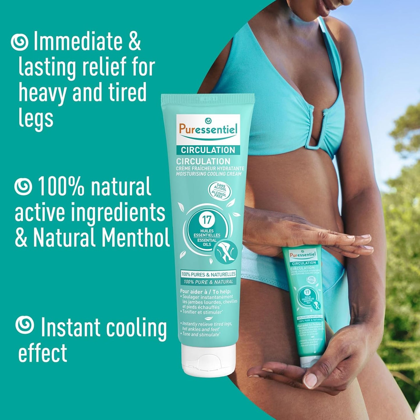 Puressentiel Circulation Moisturizing Cooling Cream - 100% Pure And Natural Oils - Alcohol Free - Supports Circulation - Provides Instant, Lasting Relief For Tired Legs, Ankles And Feet - 3.4 oz