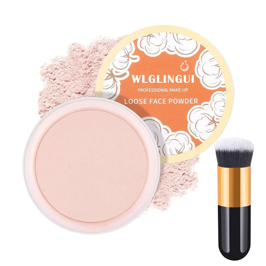 Loose Setting Face Powder Set,Oil Control Long Lasting Lightweight Setting Powder with Foundation Makeup Brushes,Soft Focus Matte Flawless Finish,Pink Complexion