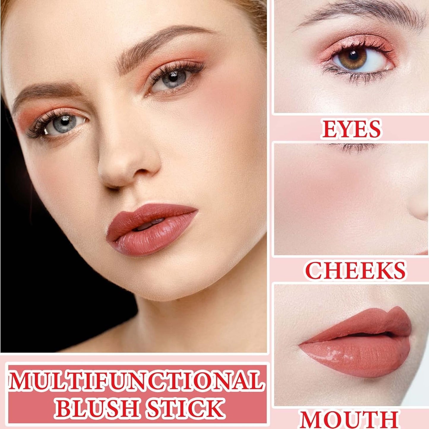 Cream Contour Blush Stick,Long Lasting Waterproof Blush Stick for Cheeks&Lips Multipurpose Face Highlighting Concealing Cream,Shimmer Contour Stick Makeup for Women（Rose Red）