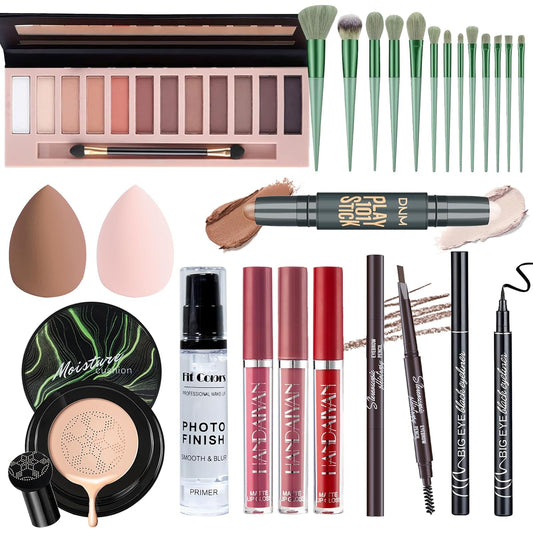 Makeup Set Kit for Women Full Kit, Makeup Present for Girl Women Teen, Matte Eyeshadow CC Cream Foundation Face Primer Brush Set Sponges, Lip Glosses Counter Stick Eyeliner