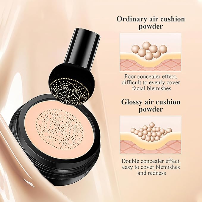 Mushroom Head Air Cushion CC Cream Foundation - Moisturizing & Long-Lasting BB Cream Concealer Makeup Base for All Skin Types, Brighten Long - Lasting Even Color Correcting Concealer (Deep)