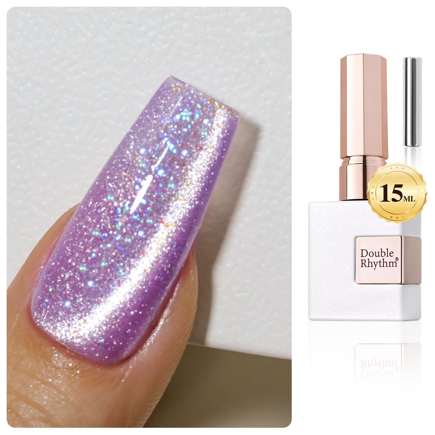Double Rhythm 0.5 OZ Cat Eye Gel Polish with Magnet 15ML Holographic Glitter Shimmer Translucent Jelly Color Magnetic Gel Polish Salon DIY at Home (Rainbow Purple-MC1011)