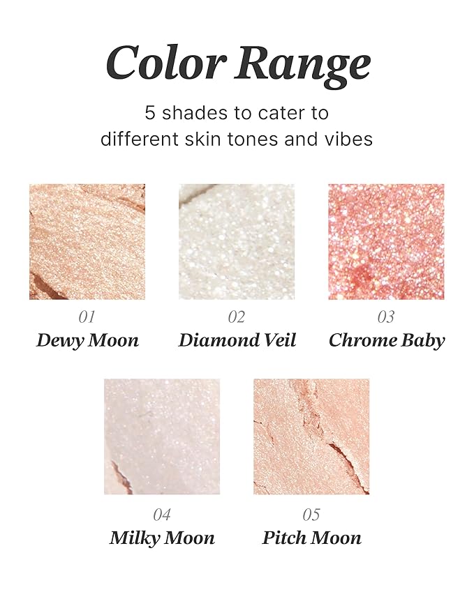 Glint Dewy Highlighter (Milky Moon, 0.17oz) - Luminous Glow, Infused with Micropearls, Shiny Illuminator. Rich Pigment & Silky Touch, Korean Makeup.