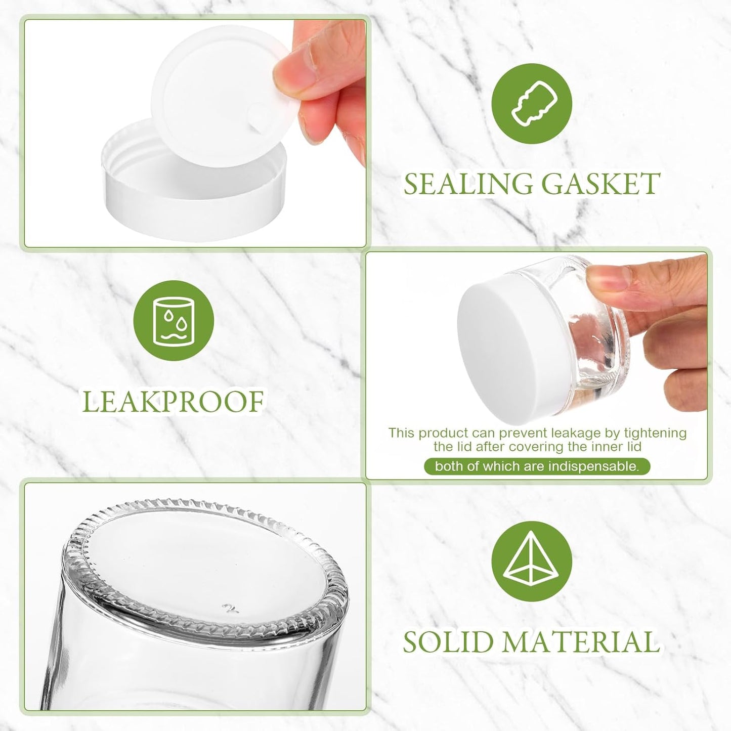 Domensi 100 Pcs 1 oz Glass Jars with Lids Bulk Round Glass Cosmetic Jars Lids 1 oz Small Travel Containers with Inner Liner for Lotions Powders Ointments Sample Cream(Clear, White)