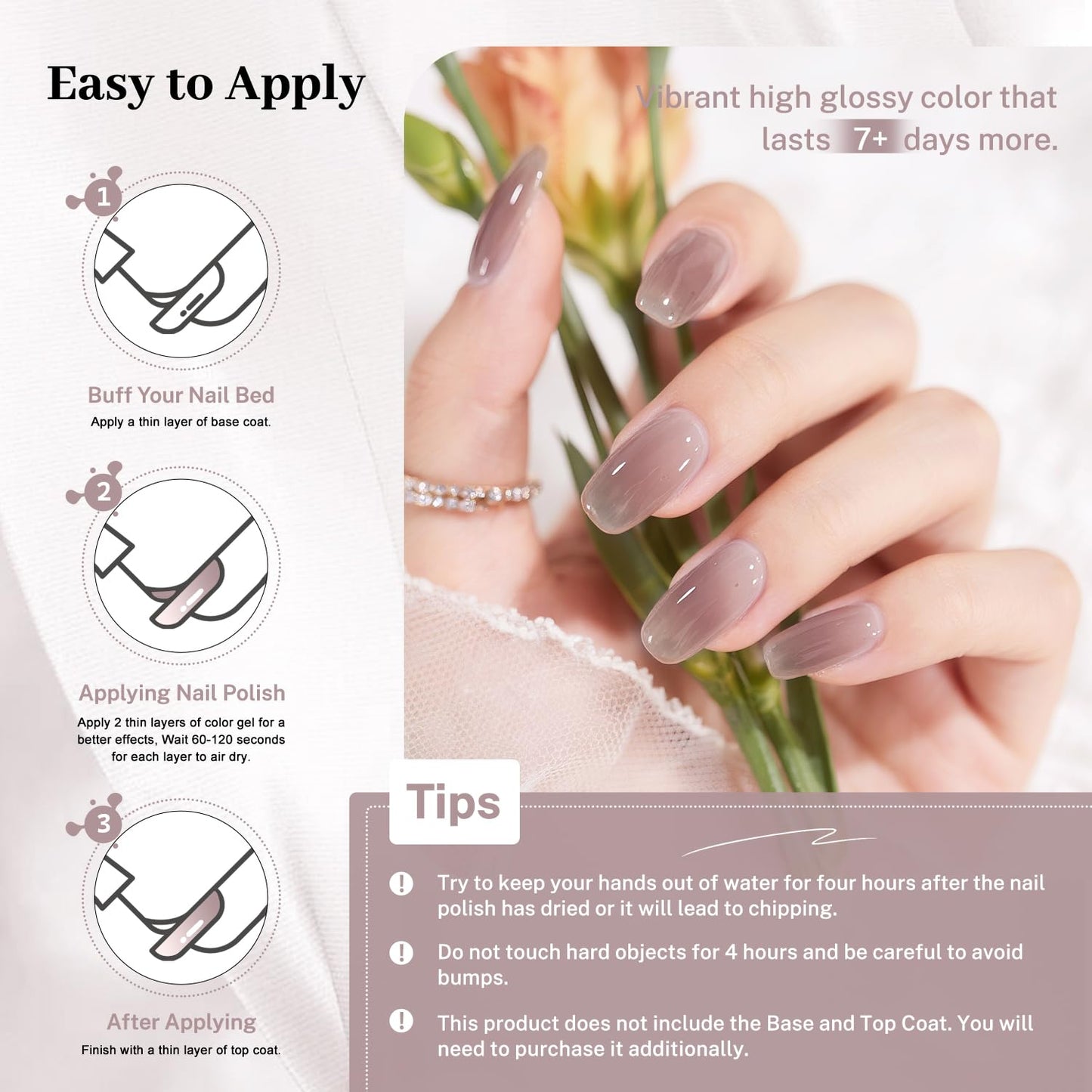 16.5ml Jelly Light Gray Nail Polish Large Volume Quick Dry Nail Polish, Long Lasting Shine, Fingernail Toenail Nail Art DIY Home Travel Nail Art Gift