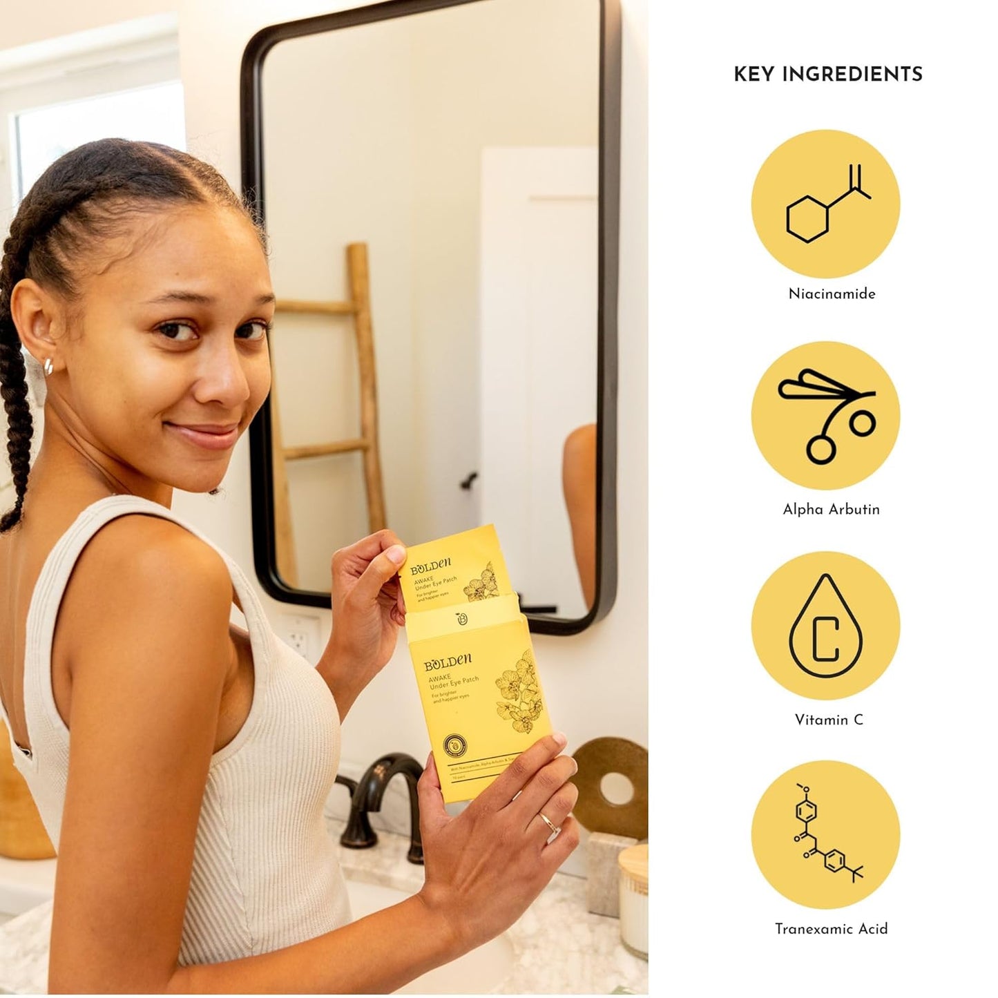 BOLDEN Awake Under Eye Patch |Eye Mask For Dark Circles, Puffiness & Discoloration | Brightening Eye Pads With Niacinamide, Alpha Arbutin, Tranexamic Acid & Vitamin C |10 Pairs