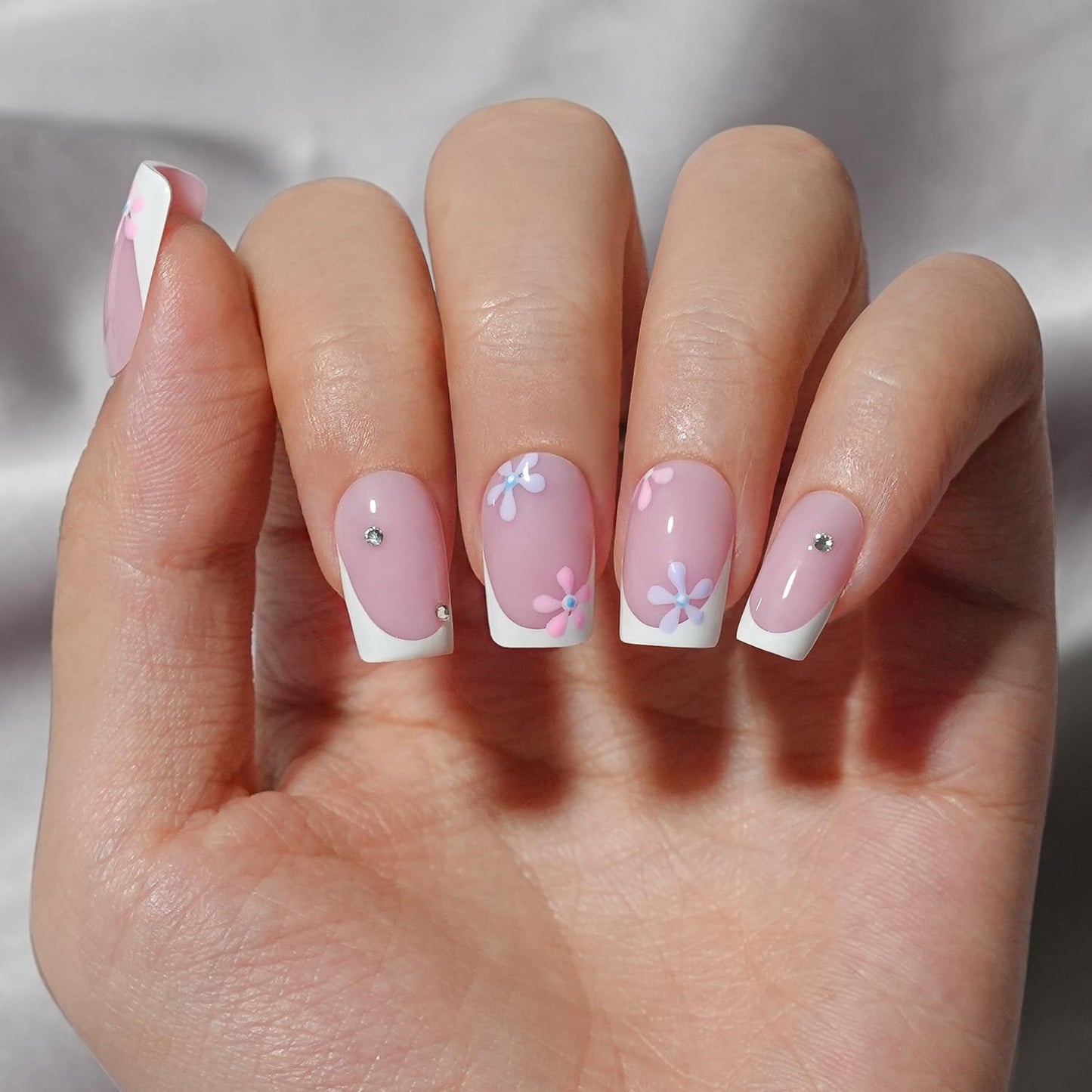 French Gel Nail Tips - Jofay Fashion Short French Tip Press on Nails, 10-Piece Set 320Pcs Pink Square Nail Tips, Pre-applied Tip Primer & Base Coat, No Need to File Fake Nails for Nail Art, 16 Sizes