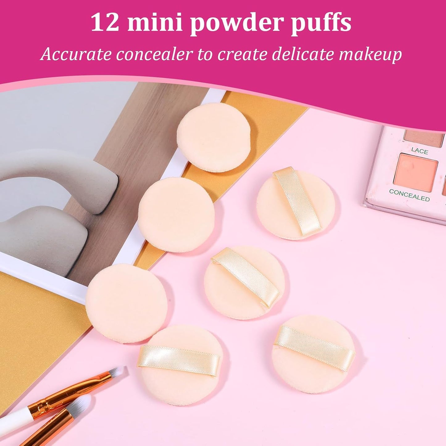 12 PCS Small Powder Puff Mini, Makeup Powder Puff Skin Color Soft Small Powders Puffs 1.5 Inches Powders Pact Microfiber Makeup Sponges Finger-Sized Makeuppuff for Women Beauty Blender Sponge
