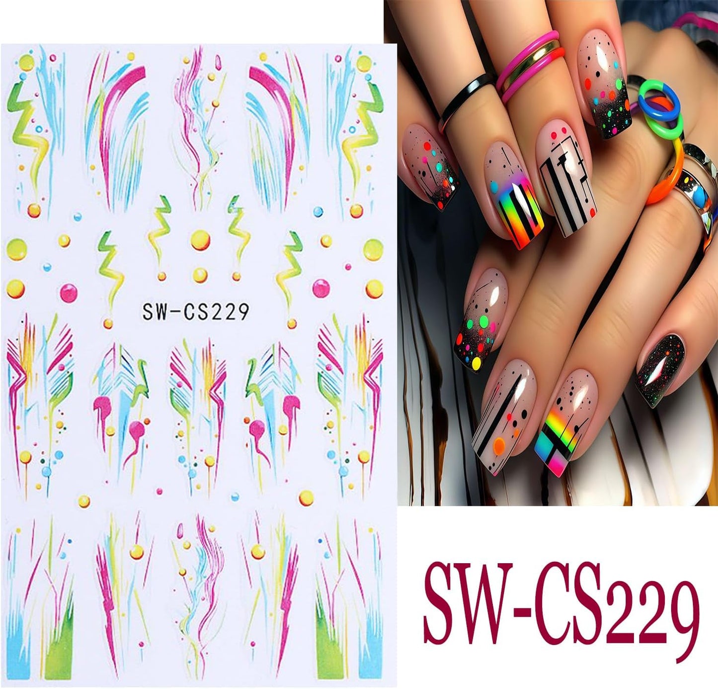 Lightning Nail Art Stickers 3D Self-Adhesive Nails Sticker Colorful Lines Nail Art Decals Holographic Stars Nail Decal Decoration for Women Cute Clouds Manicure Stickers DIY Nails Art Sticker Supplies