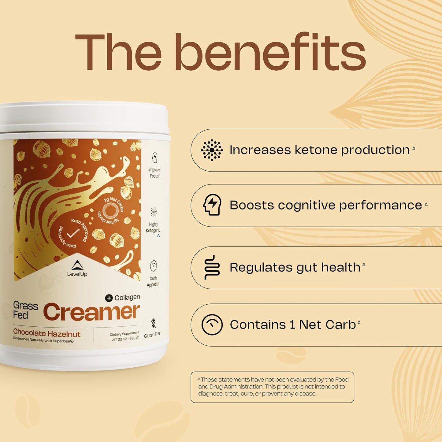 LevelUp Creamer, with Energizing MCT Oil and Collagen Peptides, Keto Coffee Creamer, Supports Natural Energy & Ketone Production - Chocolate Hazelnut