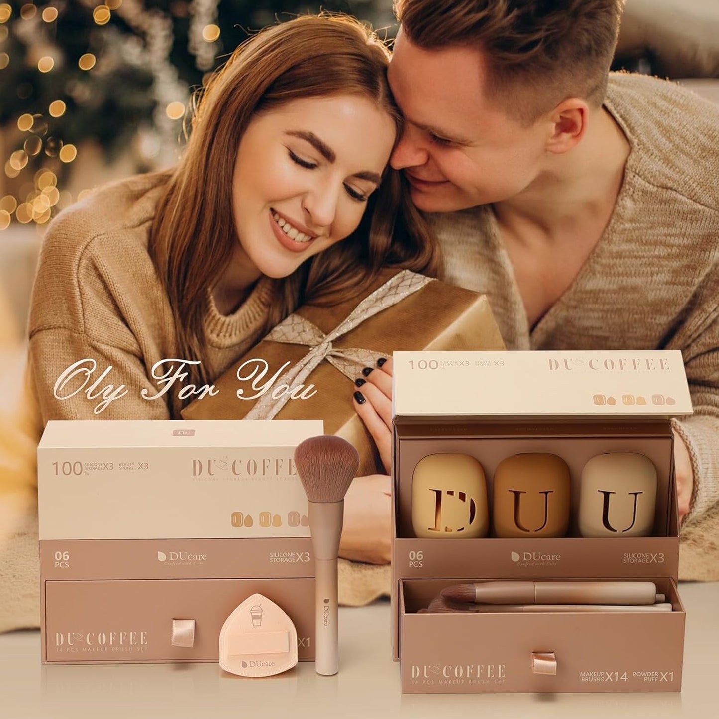 DUcare Makeup Brushes Set 14Pcs Coffee Series Makeup Brush set with Makeup Sponges Gifts Foundation Blending Face Powder Blush Eye Shadows Brushes