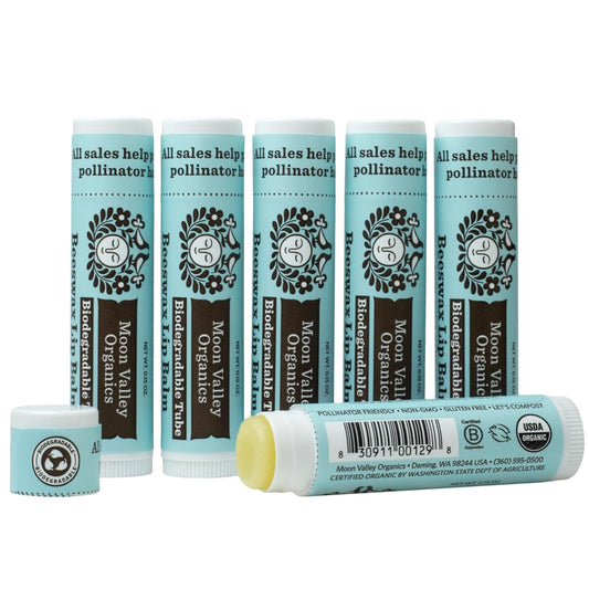 Moon Valley Organics Beeswax Lip Balm for Moisturizing Lips and Cuticles (COOL MINT VANILLA, 6-Pack)