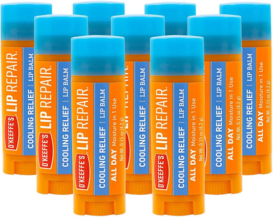 O'Keeffe's Cooling Relief Lip Repair Lip Balm for Dry, Cracked Lips, Stick, (Pack of 9)