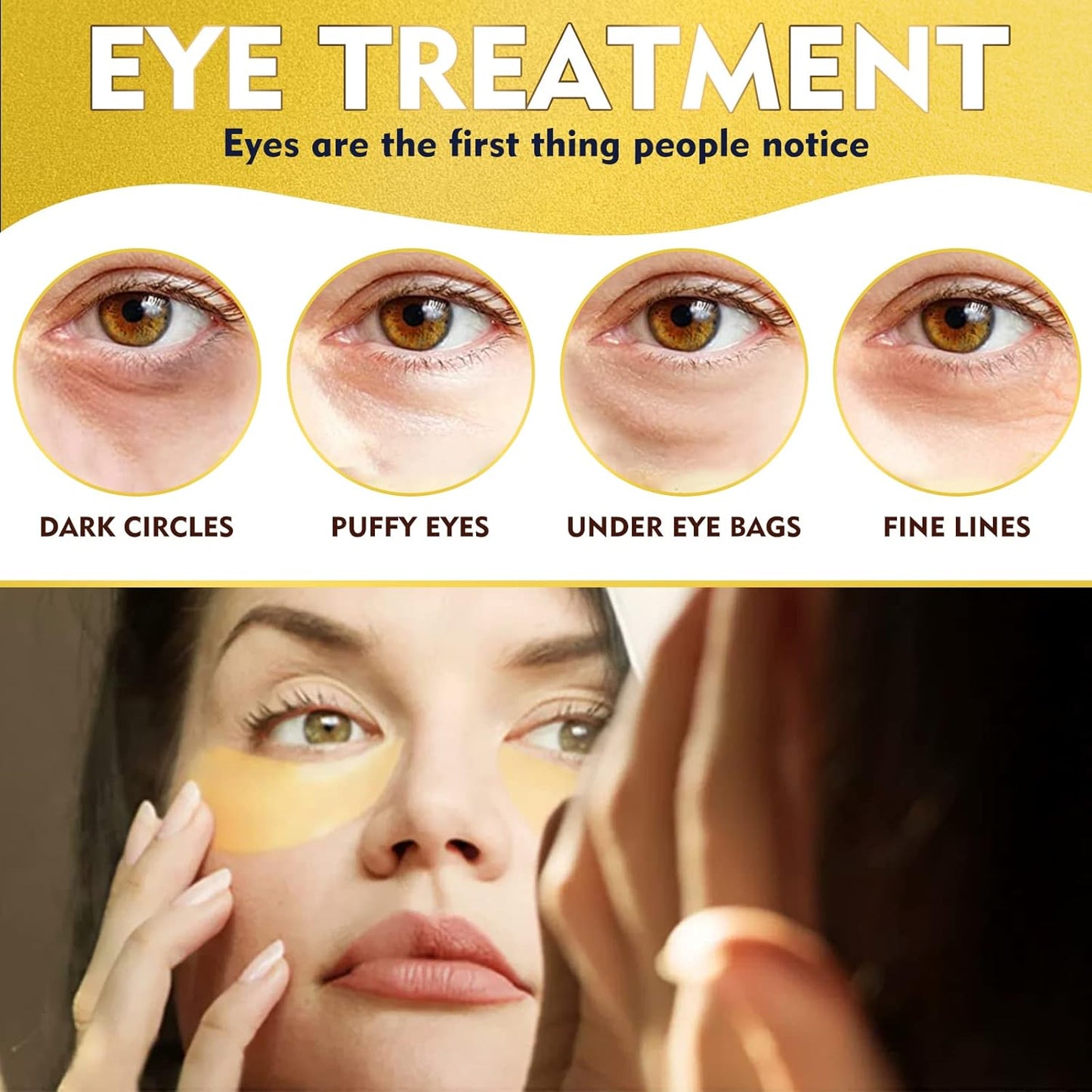 Under Eye Patches, 24K Gold Eye Patches for Puffy Eyes and Dark Circles, Under Eye Masks for Dark Circles and Puffiness, Eye Gel Pads for Eyes Bags Treatment & Non-Irritating Eye Mask Skincare