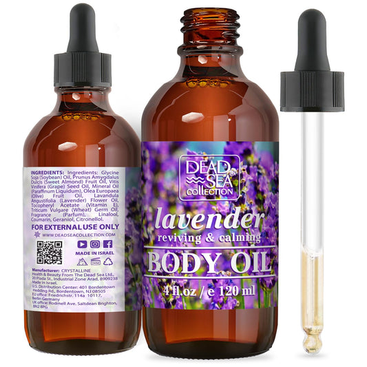 Dead Sea Collection Body Oil with Lavender-Dry Skin Moisturizer and Hydrating Massage Oil-Nourishing Bath Oil-Increase Skin Elasticity and Provide Anti-Aging(4 fl.oz)