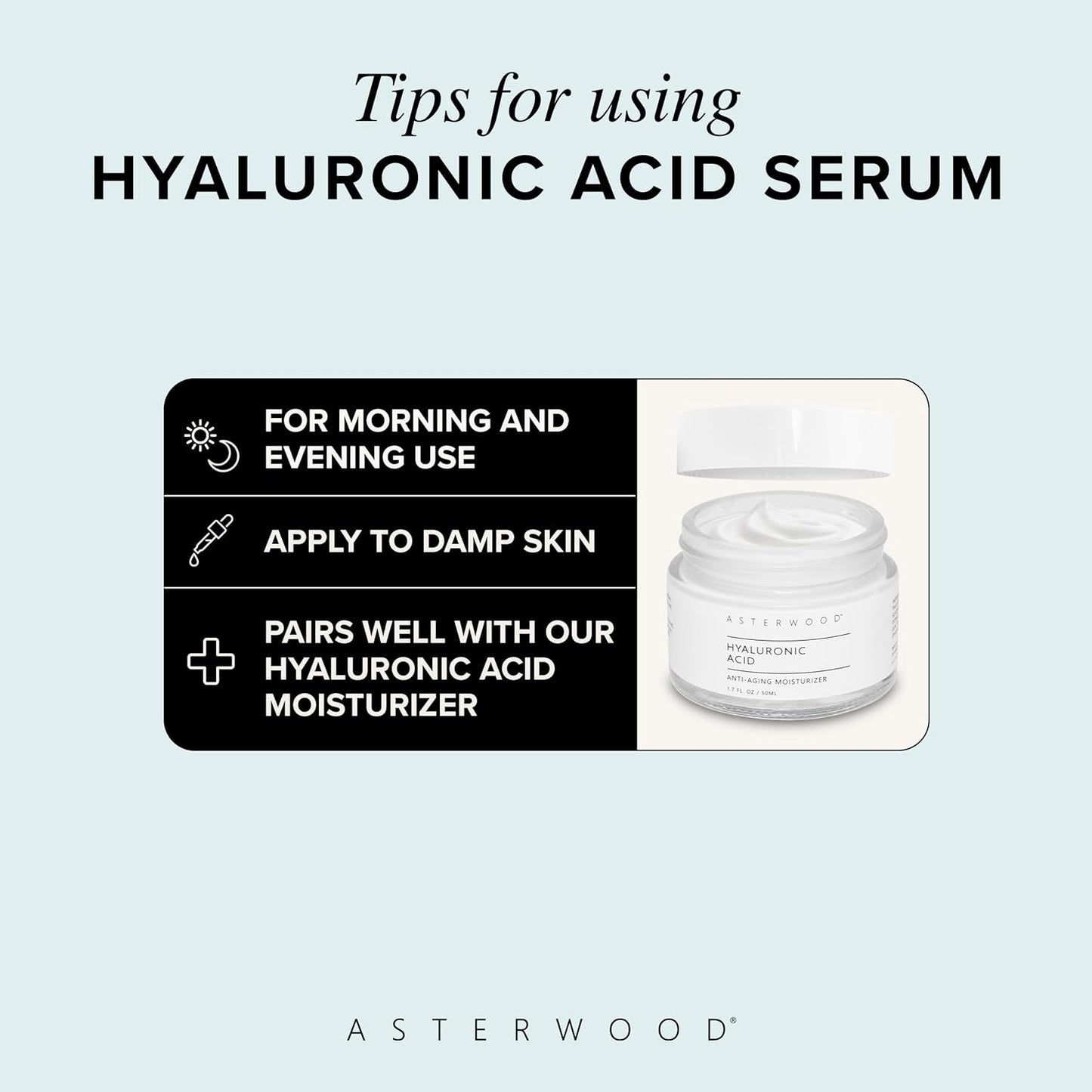 Asterwood Hyaluronic Acid Serum for Face - Plumping, Anti-Aging, Hydrating - Fragrance-Free - 4 Fl Oz