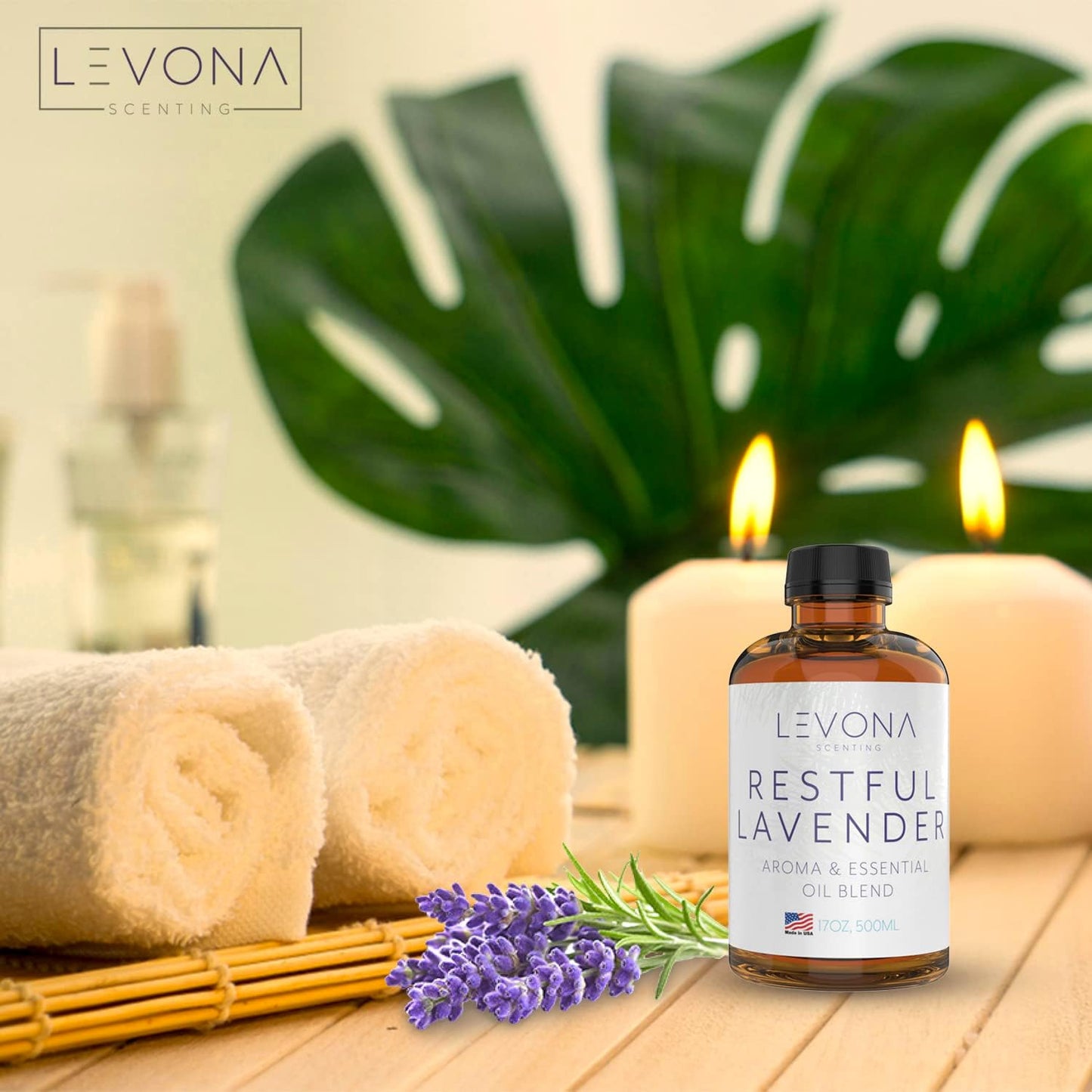 Levona Scents Pure Essential Oils for Diffusers for Home Luxury Scents - Restful Lavender Essential Oil is A Floral Blend of Eucalyptus, Bergamot, Lavender - Aroma Diffuser Oil