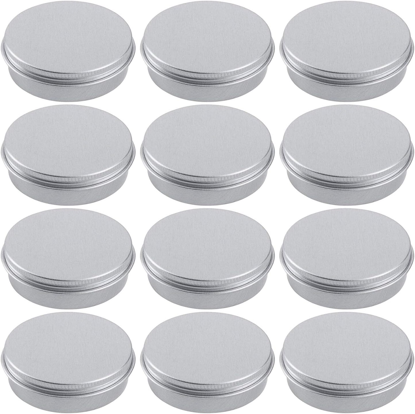 2 Ounce Aluminum Tin Jar Refillable Containers 60 ml Aluminum Screw Lid Round Tin Container Bottle for Cosmetic,Lip Balm, Cream, 12 Pack.