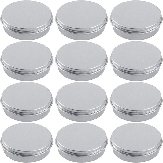 2 Ounce Aluminum Tin Jar Refillable Containers 60 ml Aluminum Screw Lid Round Tin Container Bottle for Cosmetic,Lip Balm, Cream, 12 Pack.