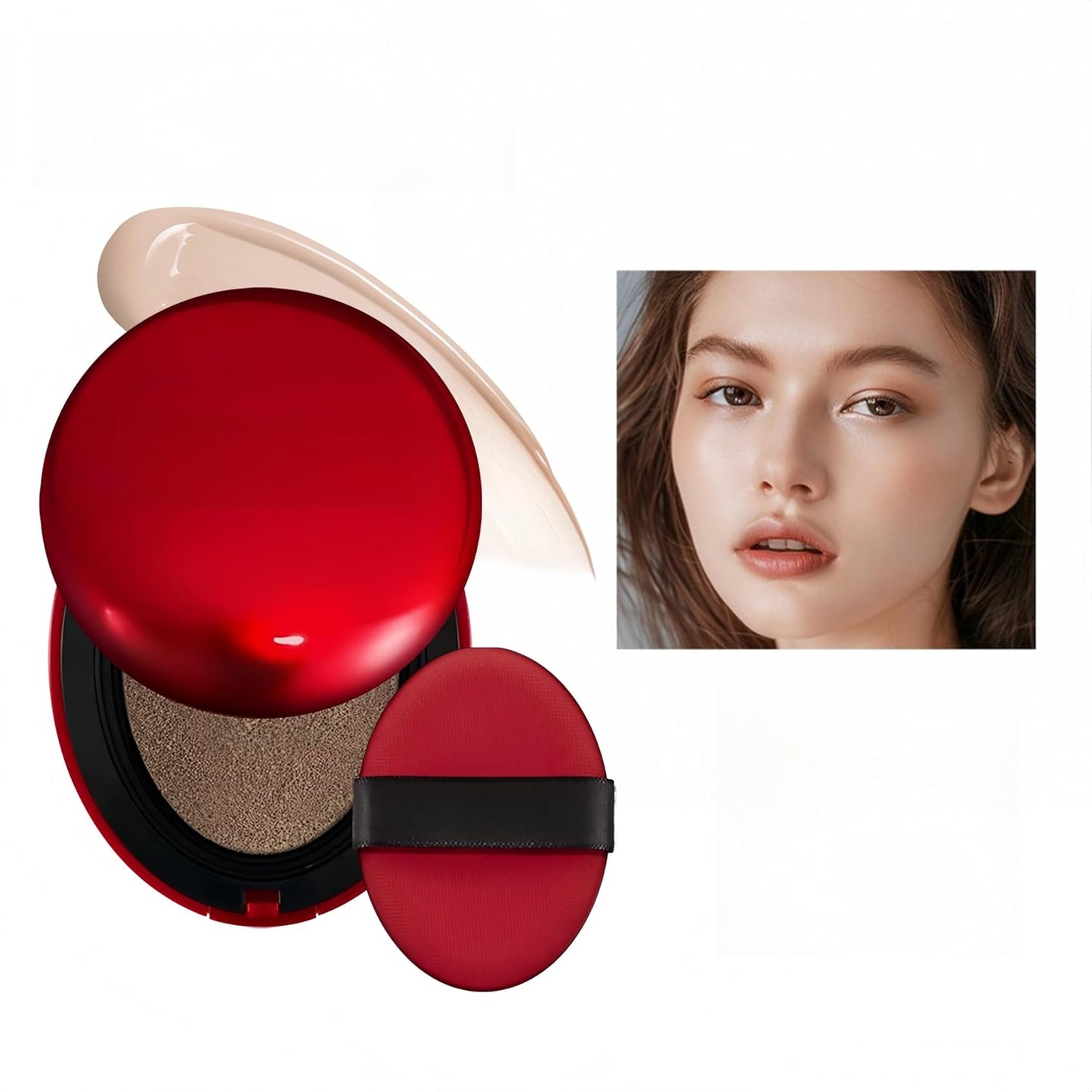 MAEPEOR Cushion Foundation 9 Colors Full Coverage Weightless Satin Glow Foundation Hydrating Long-Lasting Cushion BB Cream (Color 03)