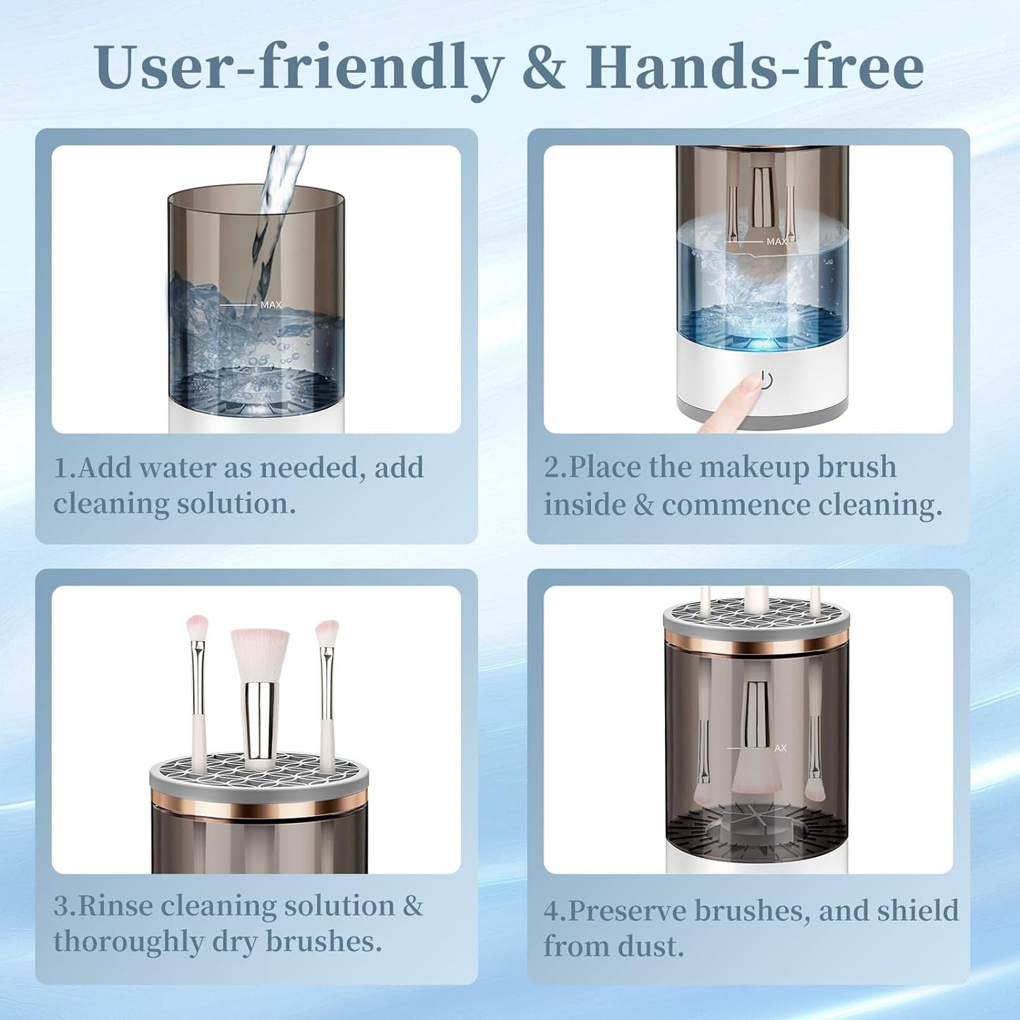 Electric Makeup Brush Cleaner, Quick Efficient Machine for Deep Cleaning All Types of Brushes, Portable Compact Design for Travel Home Use, for Makeup Lovers & Professionals