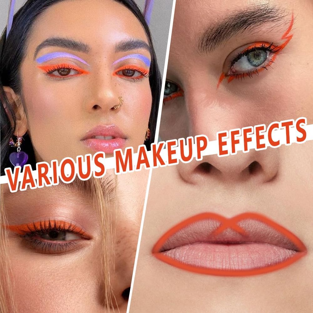 evpct Orange Eyeliner Pencils for Eyes, Orange Matte Colored Eye Liner Pencil Makeup Waterproof Smudge Proof, Colored Gel Waterline Eyeliner Liquid, Face Eye Paint Stick Lipstick Halloween Makeup 04