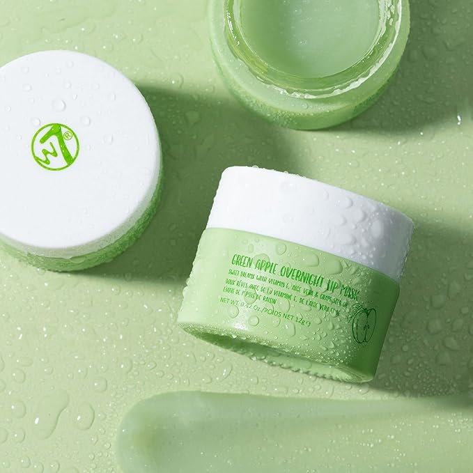 W7 Sweet Dreams Overnight Green Apple Lip Mask - Vitamin E, Aloe Vera and Grape Seed Oil - For Hydrated, Full Looking & Irresistible Lips - 0.40 Fl Oz