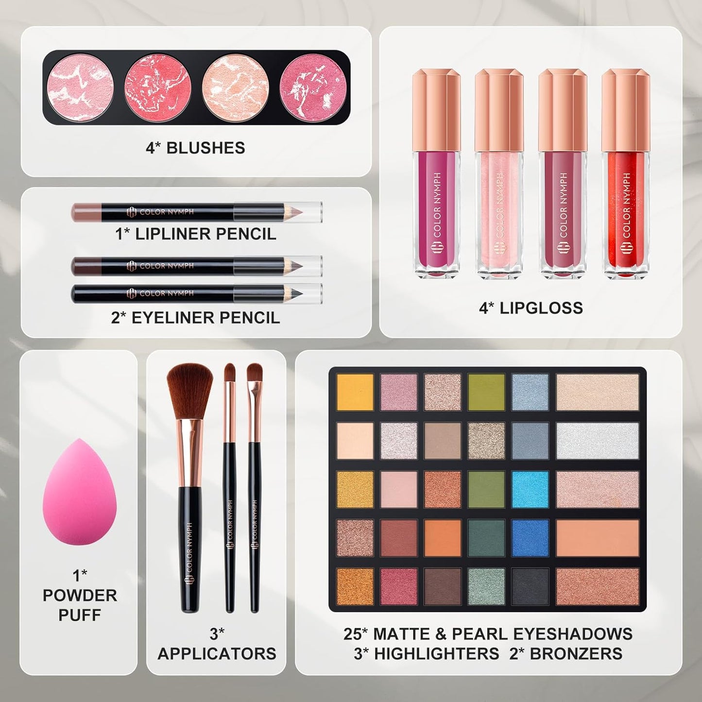 Makeup Kit for Women,All in One Makeup Gift Set for Girls in Cosmetic Train Case (White) With Mirror,Full Starter Cosmetic Kit Includes Eyeshadow Palette,Lipgloss,Blushes