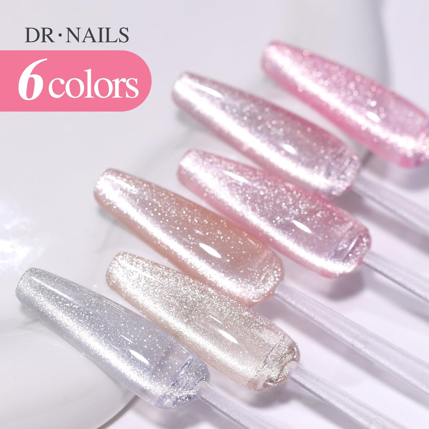 Double Rhythm 6 Colors Cat Eye Gel Polish Set Shimmer Glitter with Magnet Holographic Reflective Magnetic UV Nail Art Kit (6-Kit 14)