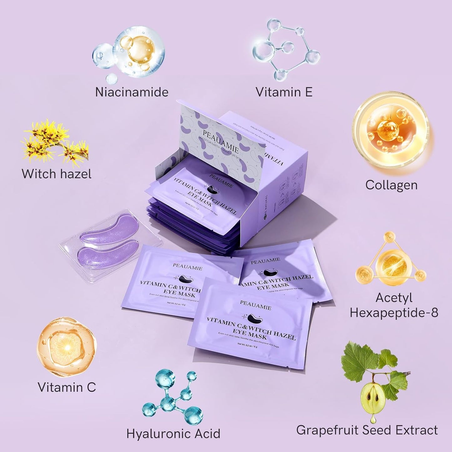 Under Eye Patches with Vitamin C and Witch Hazel Eye Mask for Dark Circles and Puffiness,Face Mask Skin Care Products 30 Pairs