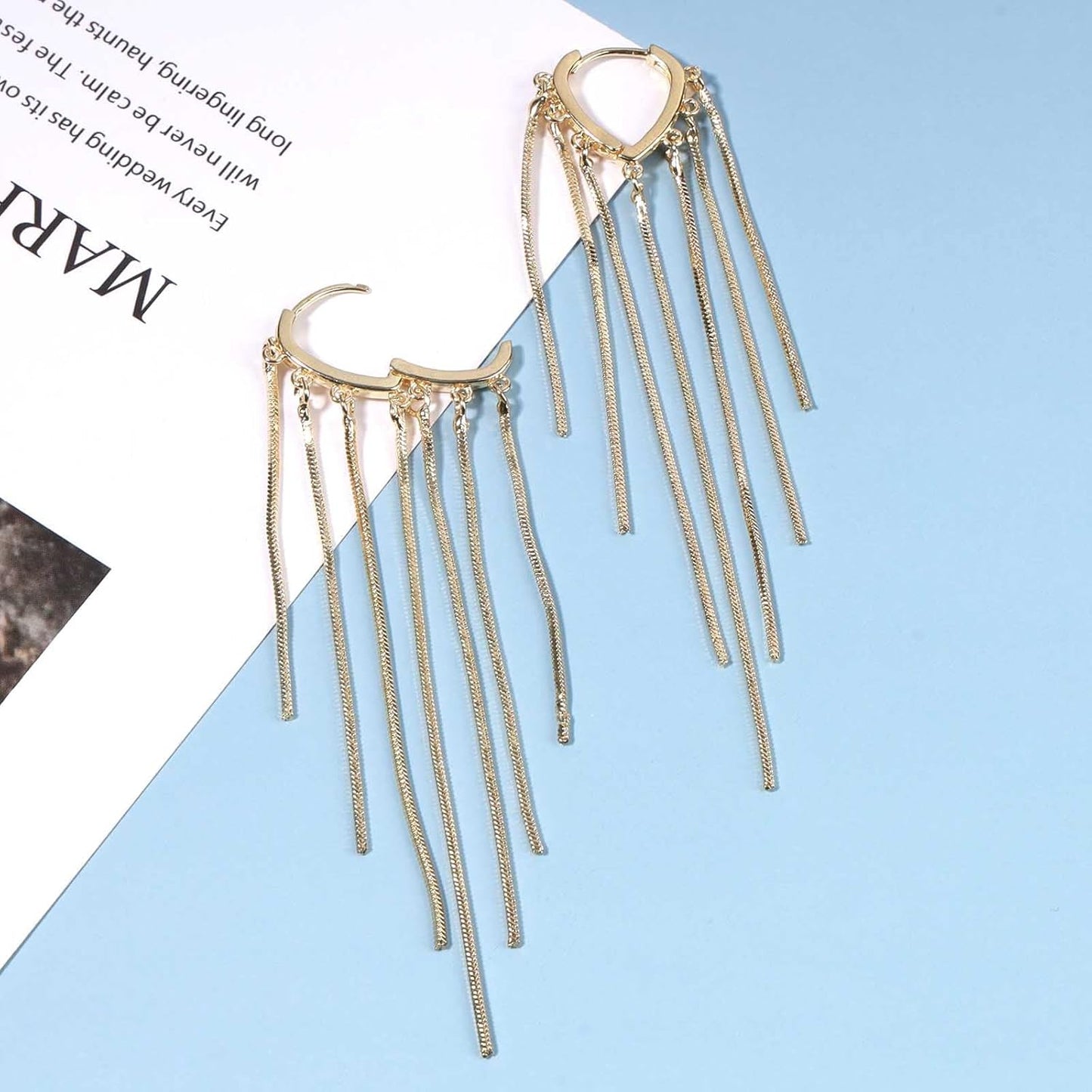 Boho Long Tassel Chain Earrings Fringe Drop Dangle Earrings Gold Dangling Chain Tassel Earrings Vintage Statement Earrings Jewelry for Women and Girls Gifts