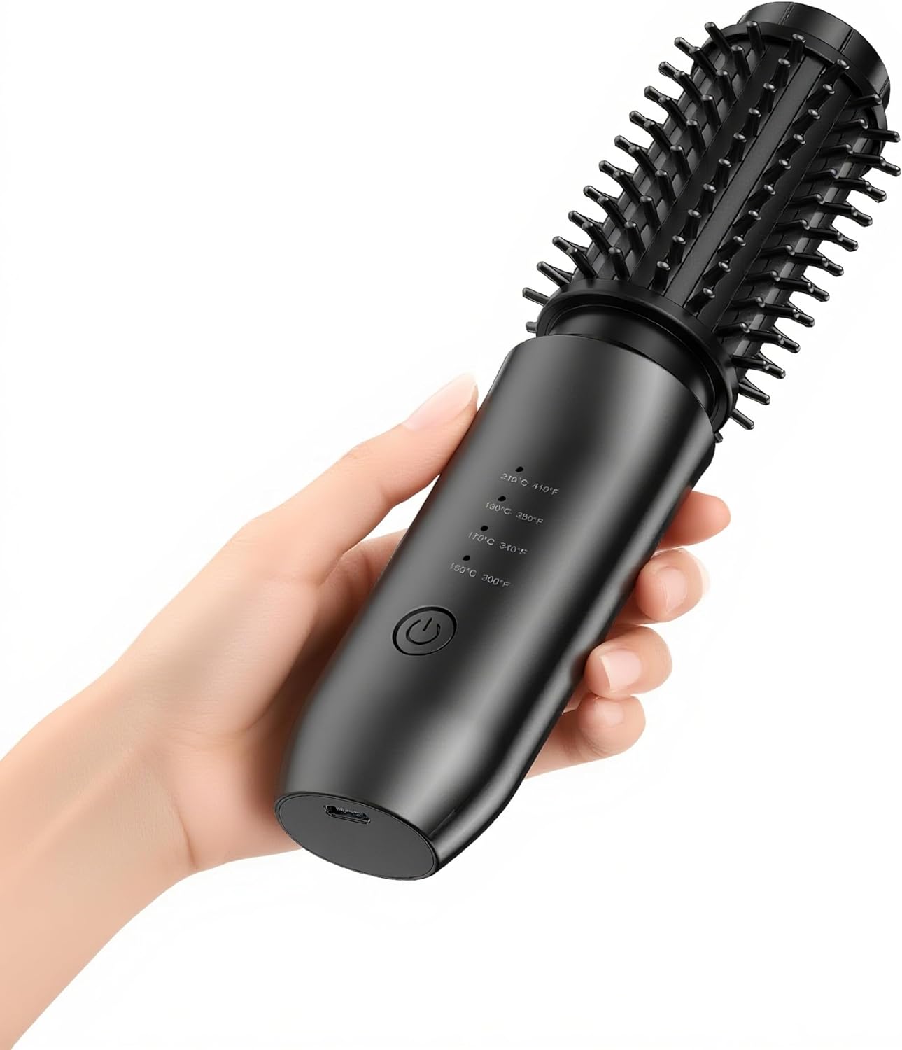 CARESKY® Cordless Curling Iron Brush, 1.5 Inch Mini Travel Hair Curler with 200 Million Negative Ions, Portable Heated Round Straightener Brush Rechargeable for Curl, Touch-Up, De-Frizz, Styling