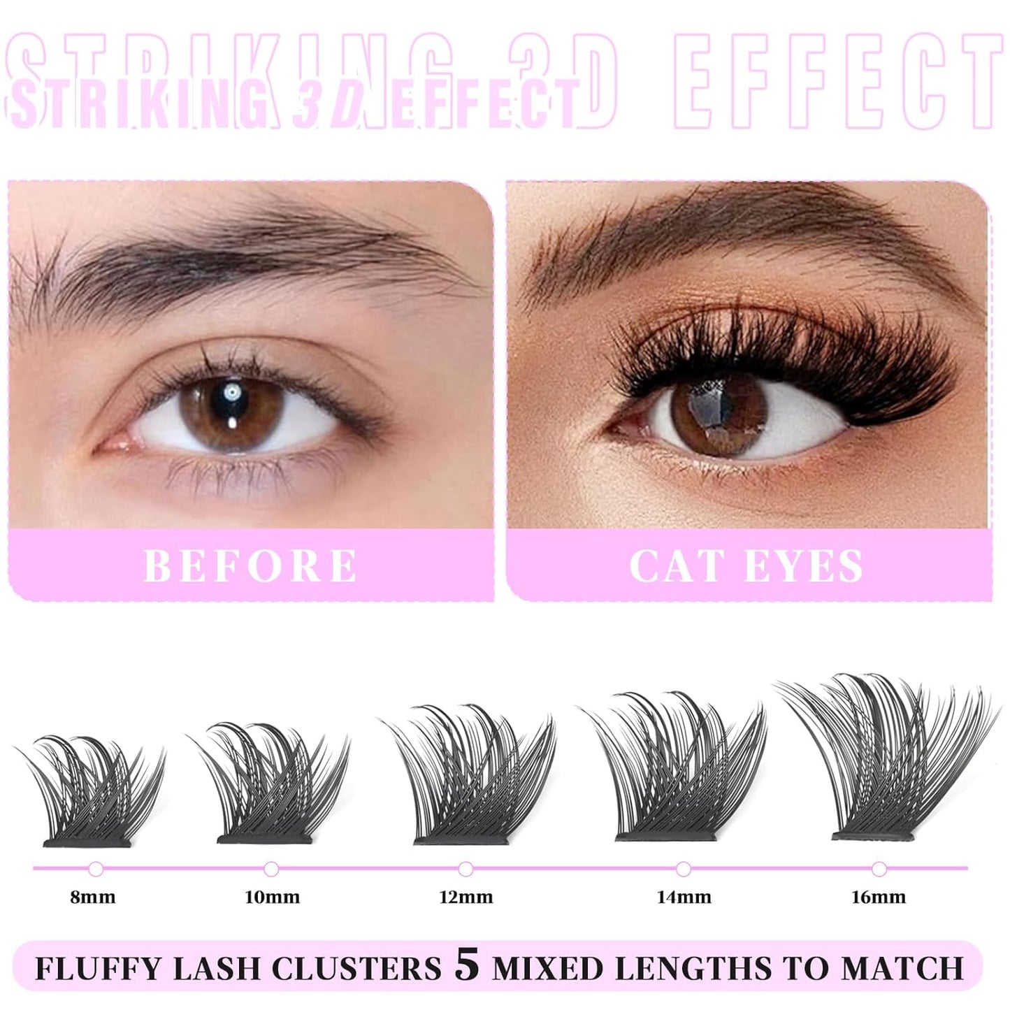 Clusters Lashes 72 PCS Eyelash Clusters D Curl 8-16 Individual Lashes Wispy Volume False Eyelashes DIY Eyelash Extension at Home by Yaiseiko