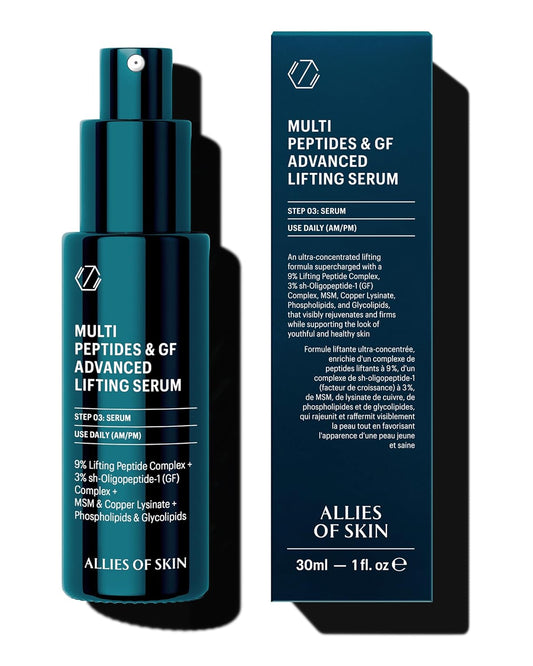 Allies of Skin Multi Peptides & Growth Factor Collagen Boosting Face Serum | Skin Tightening Anti-Aging Complex with 9% Peptides| Firms Sagging Skin & Visibly Reduces Wrinkles (1 oz)